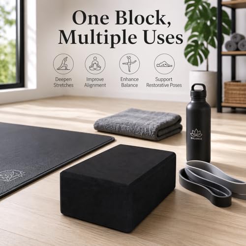 High Density EVA Foam Yoga Block Support and Stability for Stretching, Workout, Pilates at Home and Gym - color: Black