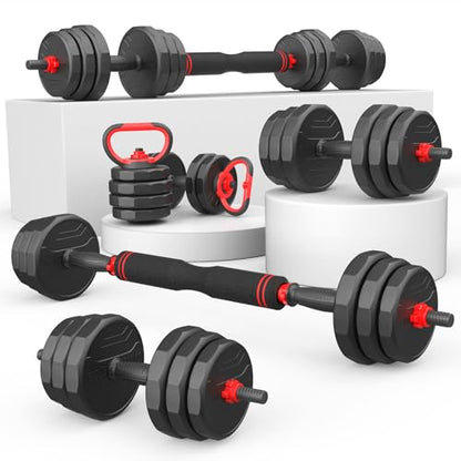UKEEP Adjustable Dumbbells, 20/30/40/55/60/70/80/90lbs Free Weights Dumbbells Convertible 2 or 3 in 1 Set Used as Barbell, Kettlebells, A Pair of Lightweight for Home Gym - style: 3 IN 1 55LB (27.5LB Pair)