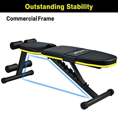 Teclor Adjustable Weight Bench, Foldable Workout Benches for Home Gym, 10 Backrest Position Exercise Bench for Strength Training, Upgraded Thickened Steel Support Max Capacity 700LBs