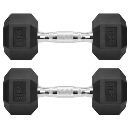 Hex Dumbbells Rubber Coated Cast Iron Hex Black Dumbbell Free Weights for Exercises - style: 12.5 Pounds / Pair