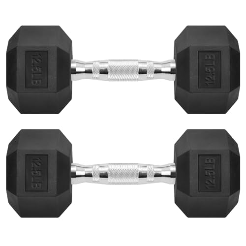 Hex Dumbbells Rubber Coated Cast Iron Hex Black Dumbbell Free Weights for Exercises - style: 12.5 Pounds / Pair