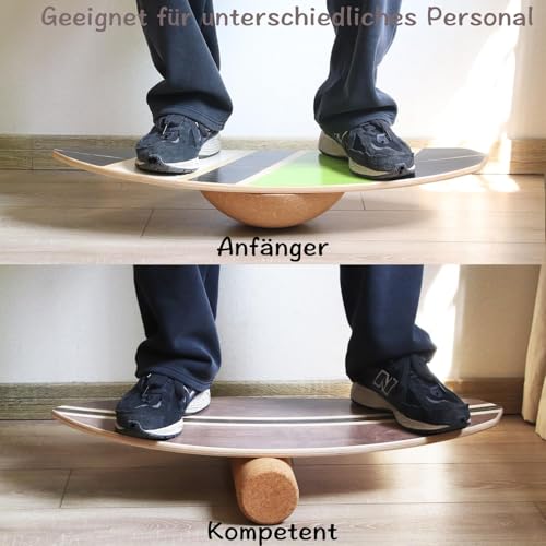 Maple Wood Balance Board with Roller and Half Ball Accessories - Dual-Mode Balance Trainer for Adults, Home Gym & Office Use, Surfboard Shape Design(31.5 x 11.8in) - color: Brown Black