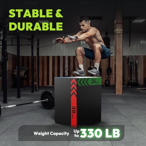 3-in-1 Plyo Box – Plyometric Jump Box with Durable High-Density Foam Core and Non-Slip Surface for Box Jumps, Squats, and Home Gym Workouts - style: Heavy Foam-20x24x30 inch (66lb)