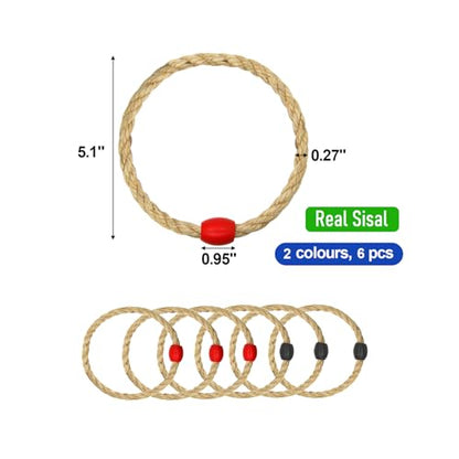 6 Pack Sisal Rope Ring Toss Game Replacement Parts for Adults and Kids, Outdoor Toss Rings for Agility Practice and Speed Game and Yard Games and Lawn Games for Party (Red and Black)