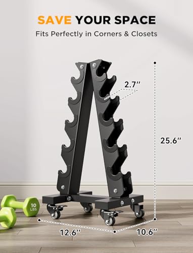 YOLEO Dumbbell Rack - 3 Tier & 5 Tier Compact Weight Rack for Dumbbell, Kettlebell, Barbell, Heavy Duty Weight Storage Organizer, Space-Saving Dumbbell Storage Stand Holder for Home Gym - 1100LBS Capacity (Rack Only)