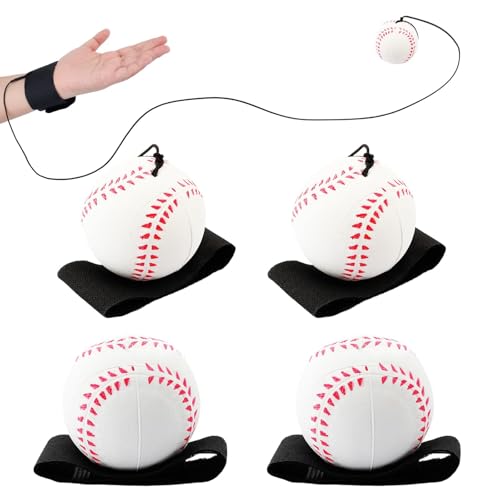 SAYAYA 4/8/16/32 Wrist Return Ball on a String 2.36 Inches Rebound Sport Balls with Elastic Strap Baseball Soccer Tennis Practice Party Favors, Wrist Exercise and Fun Play for Kids & Adults - color: Baseball, style: 4