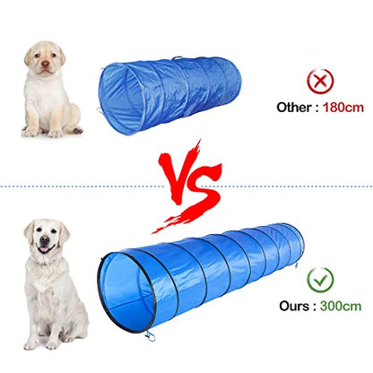Dog Agility Course Backyard Set - Agility Training Equipment for Dogs Starter Kit-Pet Outdoor Games with Tunnel, Weave Poles, Adjustable Hurdle, Jump Ring, Pause Box, Toys and Carrying Bag