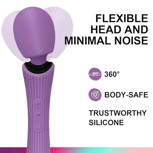 Handheld Wand Massager - Rechargeable Cordless Body Massager with 12 Vibration Patterns & 3 Speeds - Waterproof Silicone Percussion Massager for Neck, Shoulder, Back Muscle Relief - Rose Purple