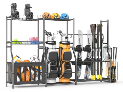 Ultrawall Sports Equipment Organizer, Golf Bag Stand w/Ski & Ball Storage - size: 97.6"