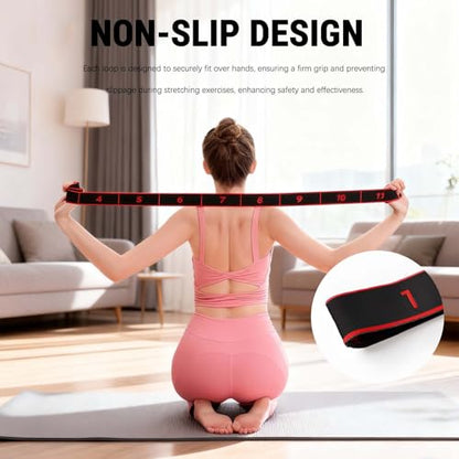 2- Pack Stretching Strap with 8 Loops - Multi-Loop Yoga Straps, Elastic Stretch Bands for Pilates, Dance, Gymnastics, Physical Therapy, and Exercise - color: Pink-Red,Pink