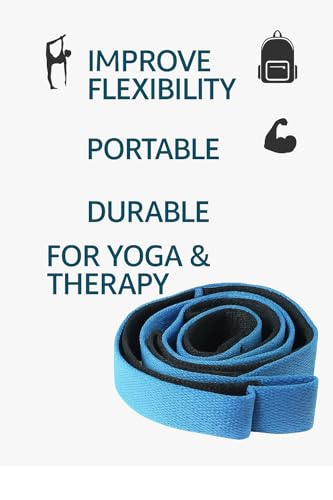 Yoga Stretch Strap with 10 Loops – Non-Elastic Strap for Flexibility, Physical Therapy, Pilates, and Home Workout (Blue)