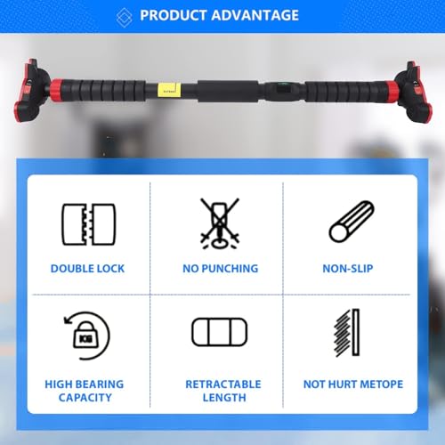 Garvee Pull Up Bar for Doorway,Adjustable Chin Up Bar for with Level Meter - color: Red 3