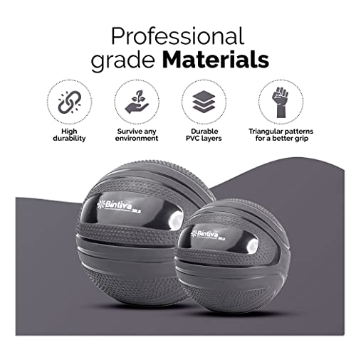 bintiva Non Bounce Slam Ball - Exercise Weighted Deadball for Workout and Fitness Routines - Medicine Dead Weight Ball - color: Black SET - 10 15 20 25 30 LBs