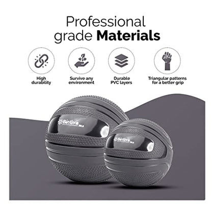 bintiva Non Bounce Slam Ball - Exercise Weighted Deadball for Workout and Fitness Routines - Medicine Dead Weight Ball - color: Black SET - 10 15 20 25 30 LBs