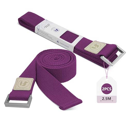 Yoga Straps 1.8M or 2.5M, Durable Cotton Yoga Straps for Stretching, Adjustable Yoga Belt Strap for Yoga, Dance, Gym Workouts - color: GrapePurple, size: 2.5M 2PCS
