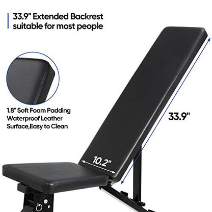ZENY Adjustable Weight Bench, Workout Bench for Full Body, Foldable Strength Training Bench 6 Backrest Positions Exercise Bench for Home Gym, Max Weight 700 LB
