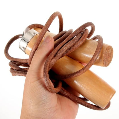 Toddmomy Leather Jump Rope, Professional Weighted Skipping Rope With Wooden Handle For Beginner Kids Men And Women For Fitness, Sport, Cardio, Boxing, Speed