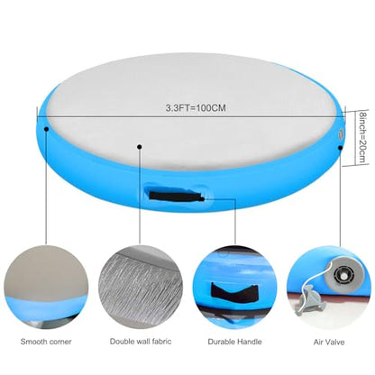 Inflatable Gymnastic Air Spot Mat Tumbling Exercise Yoga Training Mat With Pump, Inflatable Round Springboard Air Roller Gym Floor Track For Home Use/Cheerleading/Water
