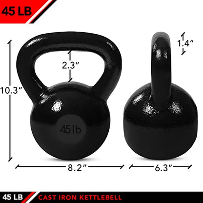 JFIT Cast Iron Kettlebell – Single Weight, Flat Bottom, Polished Handle | Men & Women | CrossFit, Cardio & Strength Training - size: 45.0 Pounds