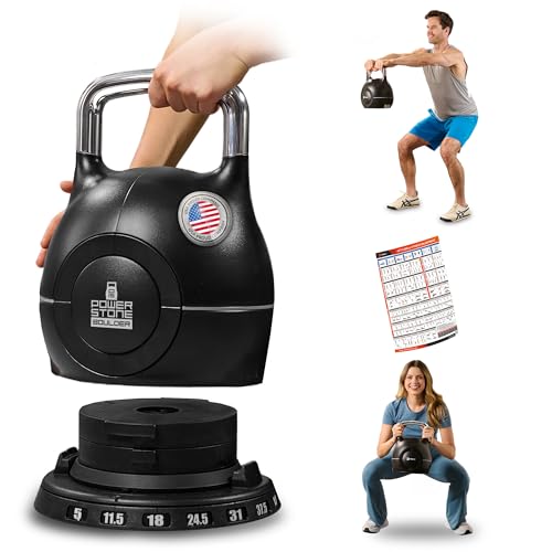 LifePro 7-in-1 Adjustable Kettlebell – PowerStone, Die-Cast Aluminum & Steel, Space-Saving Set with Handle-Twist Adjustment – Strength Training Kettlebell with Storage Base - size: 45.8 Pounds
