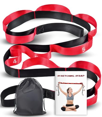 Stretching Strap with Loops for Physical Therapy,Yoga Strap for Stretching,Home Workout,Pilate & Flexibility Training,Non-Elastic Exercise Stretch Band for Hamstring,Leg Stretcher Belt,Flexibility Fascia