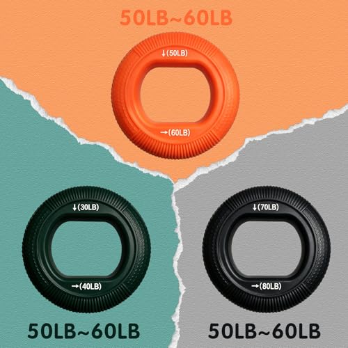 Grip Strength Trainer (30-80lbs) - 6 Resistance Levels, 3PCS Silicone Hand Grip Strengthener Rings for Rock Climbing, Athletes, Finger Workout & Stress Relief - Double Force Design