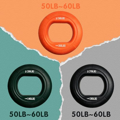 Grip Strength Trainer (30-80lbs) - 6 Resistance Levels, 3PCS Silicone Hand Grip Strengthener Rings for Rock Climbing, Athletes, Finger Workout & Stress Relief - Double Force Design