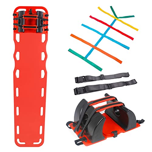 ARS Spine Board Stretcher, First Responder Medical Backboard Head Immobilizer Unit and Spider Straps, EMT Supplies and Equipment for Patient Transfer (Red) - color: Red