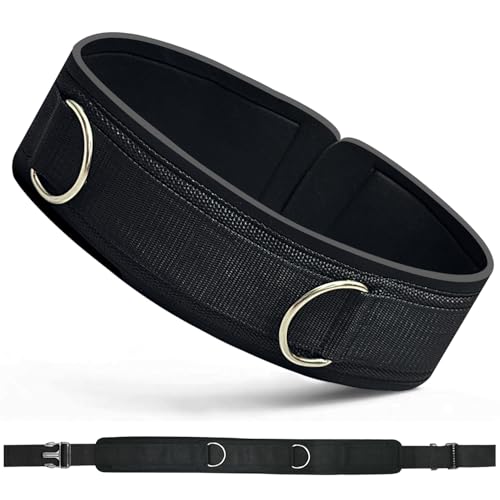 Waist Resistance Belt Neoprene Padded Belt with Rings Gym Pulley Strap for Cable Machines Fitness Exercise Resistance Training