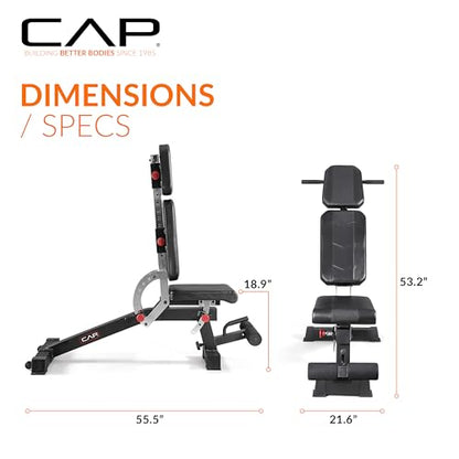 CAP Barbell Adjustable Training Utility Weight Bench | Multi-Position Incline Bench with 6 Backrest Adjustments, Leg Anchor, Wheels & 600 LB Capacity | Home Gym Strength Bench