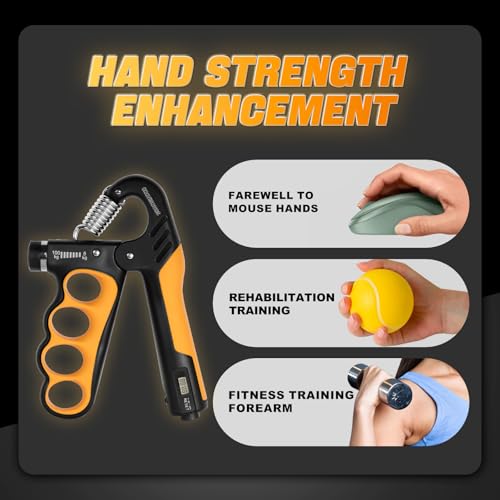 Grip Strength Trainer, Adjustable Resistance Forearm Strengthener with 11-220Lbs (5-100KG), Digital Counter, Ergonomic Hand Gripper Strengthener for Musicians, Athletes & Injury Recovery - color: Orange
