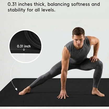 Extra Large Yoga Mat for Men, 79"x40"x8mm, Black | Thick, Oversized Non-Slip TPE Workout Mat for Home Gym, Lightweight (3.5 lbs) Anti-Tear Fitness Exercise Mat for Tall Users