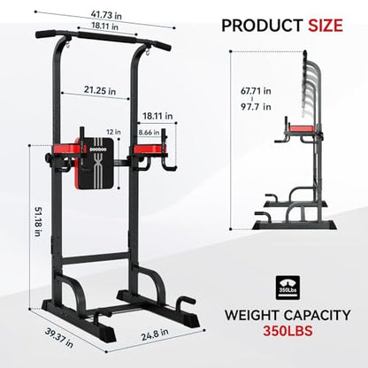 Power Tower Dip Station Pull Up Bar for Fitness Home Gym Workout,Multi-Function Adjustable Height Fitness Strength Training Exercise Equipment,with Power Elastic Ropes