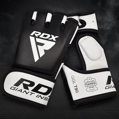 RDX MMA Gloves for Martial Arts Grappling Sparring Training, Cowhide Leather Open Palm and Wrist Strap, Padded Mitts for Muay Thai, Punching Bag, Speedball Workout Kickboxing Cage Fighting
