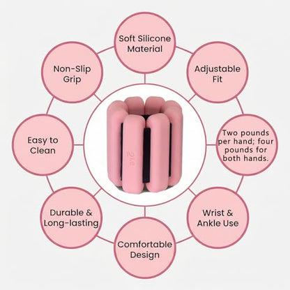 Unleash Your Potential! Ankle & Wrist Weights for Women – Adjustable Silicone Arm/Leg Set for Pilates, Yoga, Walking & Strength Training - color: pink 0.5 lbs per hand