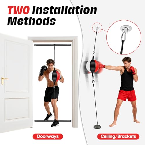 Doorway Punching Bag Double End Bag for Boxing, No Wall Installation Boxing Training Set with Bungee Cords, Double End Punching Ball Striking Equipment for Training at Home & Gym