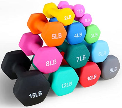 Fitvids Neoprene Dumbbell Hand Weights, Anti-Slip, Anti-roll, Hex Shape Colorful, Pair or Set with Stand - style: (4-Pound, Pair)