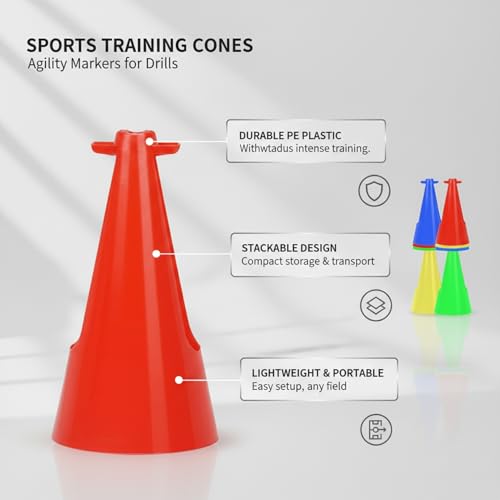 Sports Training Cones, Stackable PE Plastic Agility Markers for Field and Court Drills, Red (1 PC)