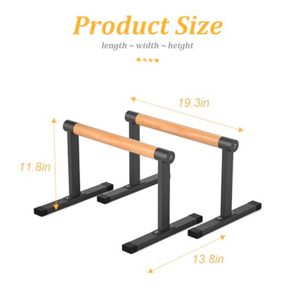 11.8" High Wooden Parallel Bar and Dip Bar with Thick Beech Handles, Push-up Bar, Rock-Free Fitness Equipment for Handstand, L-Sit, Gymnastics, Strength Training Home Gym,440lbs