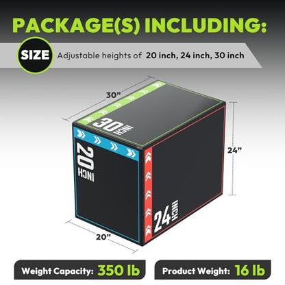 HANDBODE 3-in-1 Plyometric Box, Jump Training Equipment - style: 16 lb (20 x 24 x 30 inch)-C