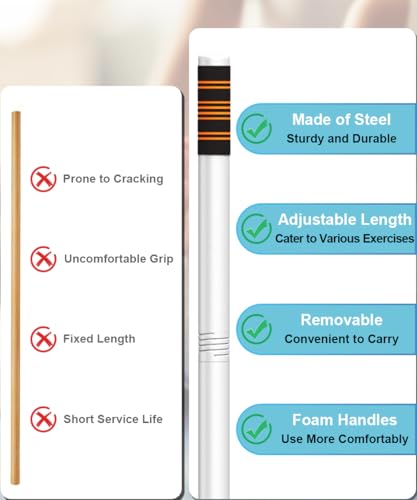 Queension 5ft Adjustable Yoga Stick Made of Sturdy Alloy Steel, Stretching & Mobility Stick with Non-Slip Foam-Sleeveds, Exercise Fitness Pole for Balance & Pilates