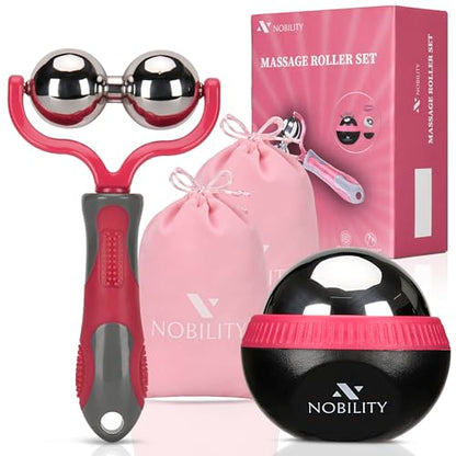 Nobility Massage Ball Roller– Ice Cold and Hot for Deep Tissue and Sore Muscle Relief of Stiffness and Stress, Body, Neck, Back, Foot, Plantar Double Pink - color: Pink