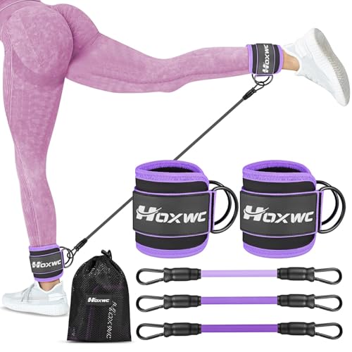 HOXWC Ankle Resistance Bands with Cuffs, Ankle Bands for Working Out, Ankle Resistance Band for Leg, Booty Workout Equipment for Kickbacks Hip Fitness Training, Exercise Bands for Butt Lift Women - color: purple