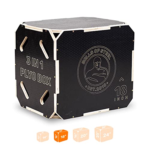 Plyo Box [Bells of Steel] Plyometric Box, 3-in-1, Anti-Slip, Wooden Step up Box for Workout, Jumps, Squats, Step-Ups, Knee-ups - style: S:20x18x16