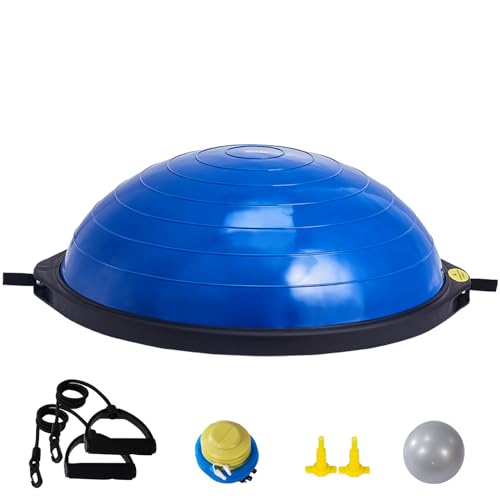VEVOR Half Exercise Ball Trainer, 23/26 inch Balance Ball Trainer, 1500lbs Capacity Stability Ball, Yoga Ball with Resistance Bands & Foot Pump, Strength Fitness Ball for Home Gym Full Body Workout