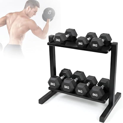 FEBTECH Heavy-Duty 2-Tier gym storage rack for Kettlebells, Compact kettlebell rack design as weight rack for home gym, steel weight storage racks organizer with secure weight holder Black