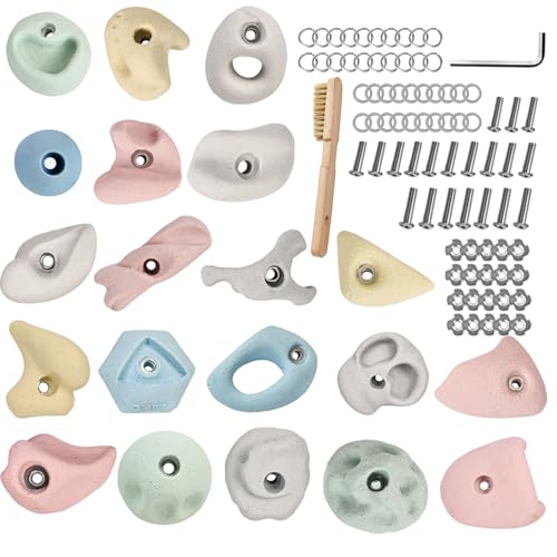 Premium Rock Climbing Holds, Rock Climbing Grips for Adults & Kids with Full T-Nut Hardware Kit, Indoor Outdoor Home Climbing Wall, for Wood Walls - color: 20Pcs-Wood