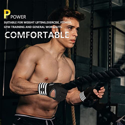 MOREOK Weight Lifting Gloves Gym Workout Gloves with Wrist Wrap Support for Men/Women-[Curved Open Back] Fitness Gloves for Weightlifting,Exercise,Training,Pull ups,Fitness,Rowing - size: Medium