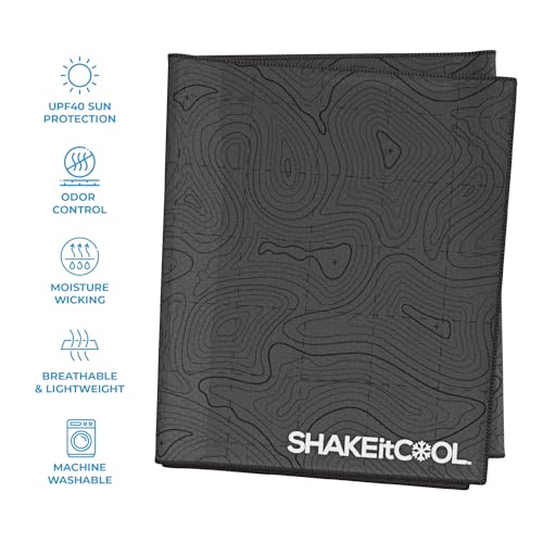 Extended Size Cooling Towel – Be Cool in Style - Heat Relief, Soft, Lightweight, Sun Protection, Easy Clean - Perfect for Biking, Hiking, Running, Yoga, Golf, Gardening - Black Topo M - color: Black Topo