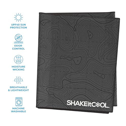 Extended Size Cooling Towel – Be Cool in Style - Heat Relief, Soft, Lightweight, Sun Protection, Easy Clean - Perfect for Biking, Hiking, Running, Yoga, Golf, Gardening - Black Topo M - color: Black Topo